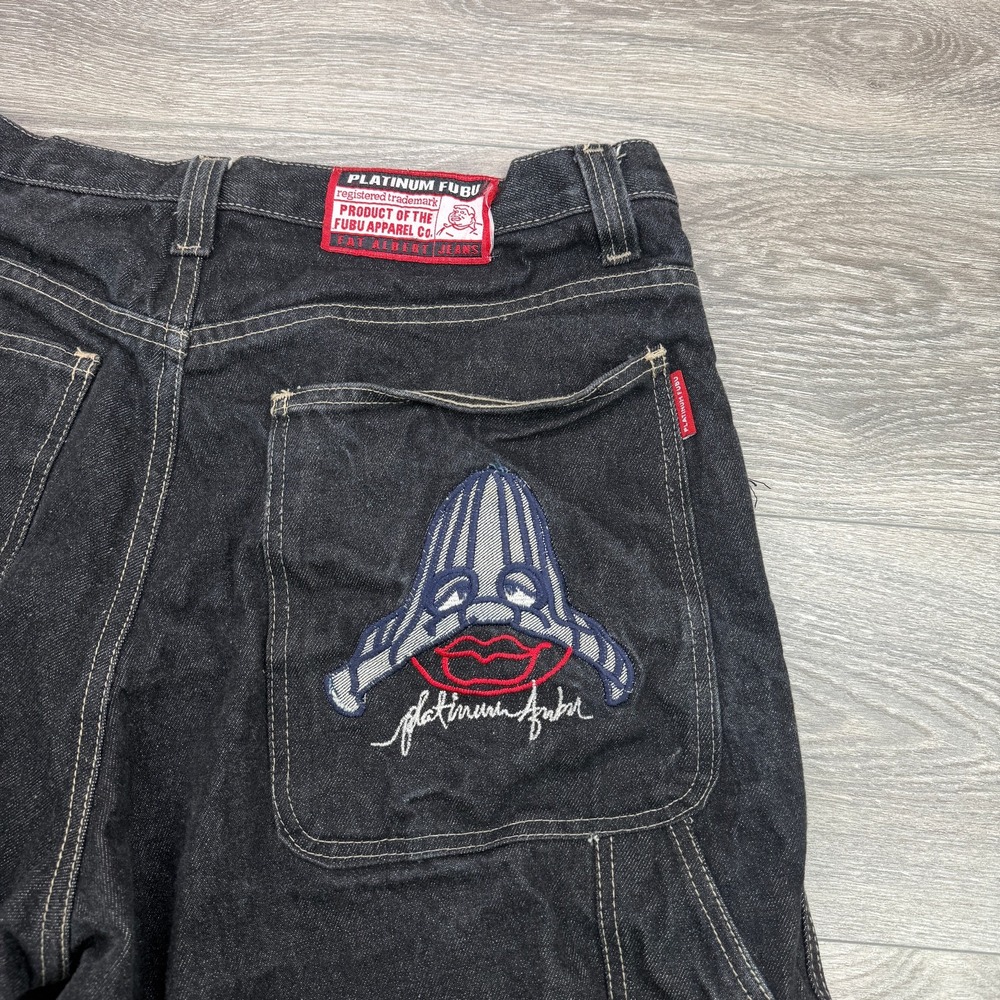 Vintage Fubu Platinum Jean Shorts Mens 38 Baggy Carpenter Wide Leg Hip Hop Jorts